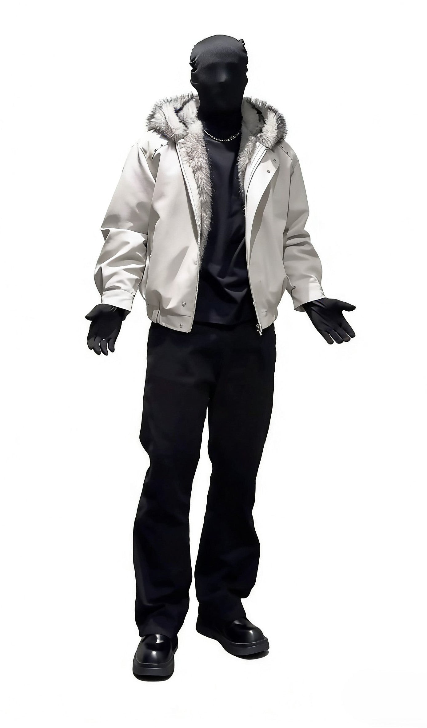 FAUX LEATHER JACKET WITH FAUX FUR LINED HOOD OVERSIZED BIKER STREETWEAR COAT EHW5008