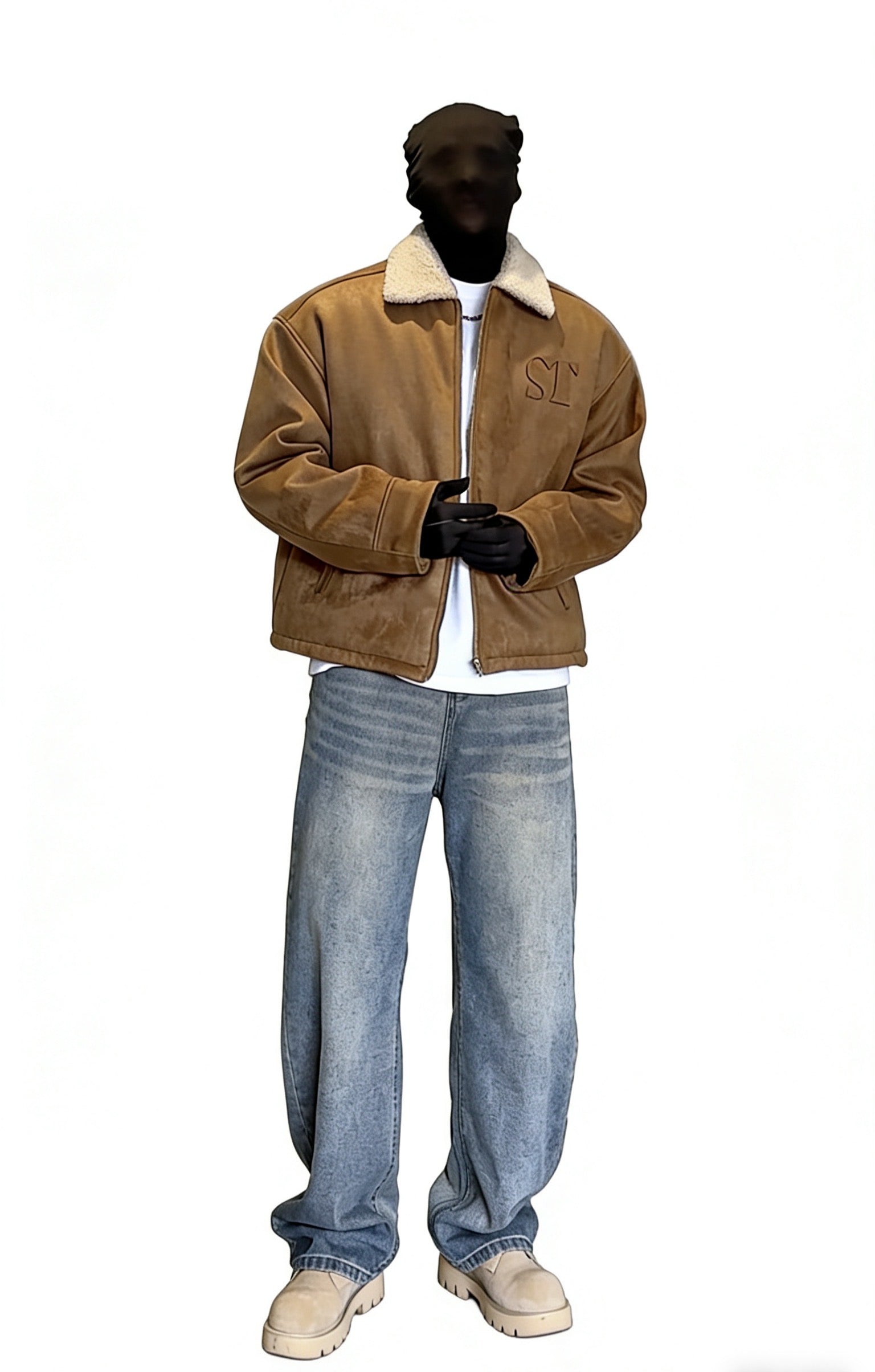 EMBROIDERED SHEARLING COLLAR SUEDE JACKET-RETRO BOMBER STYLE EHW5015