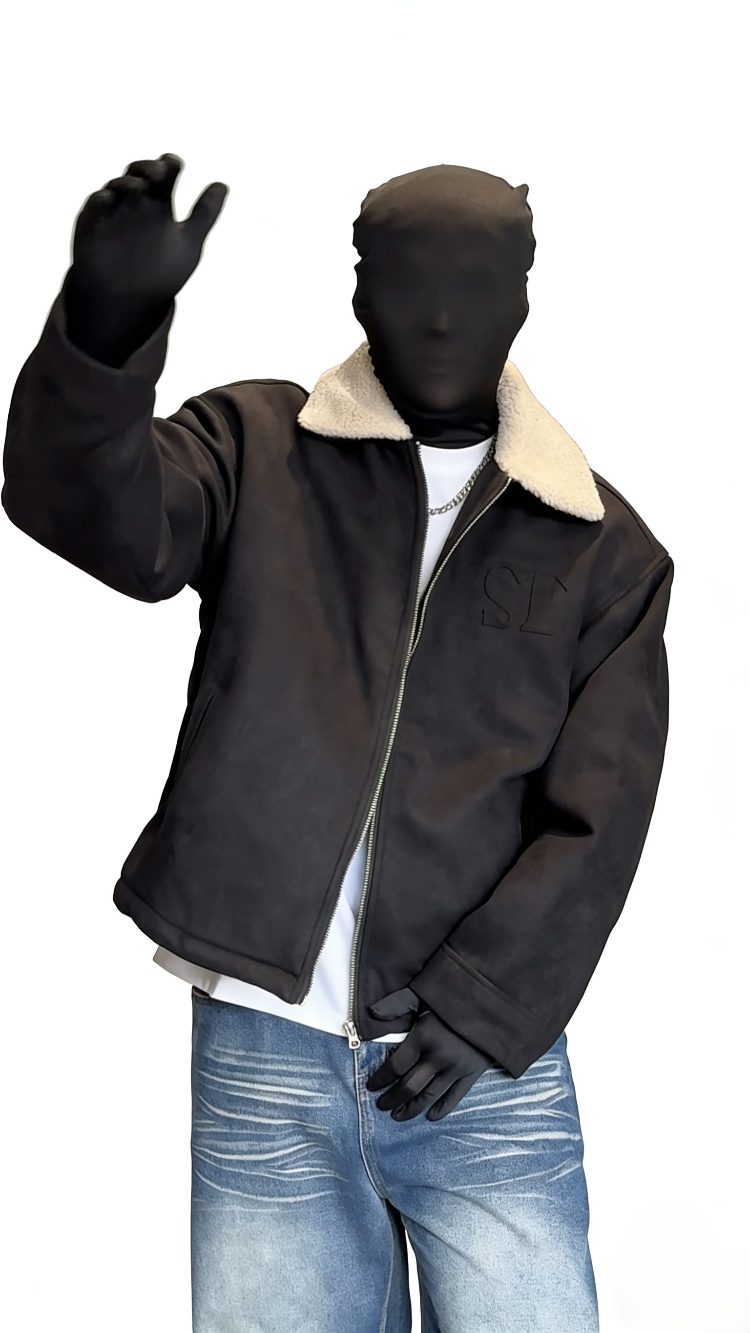 EMBROIDERED SHEARLING COLLAR SUEDE JACKET-RETRO BOMBER STYLE EHW5015