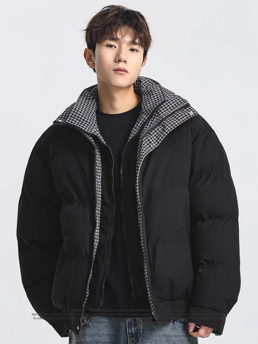 Puffer Jacket with Plaid Lining Jacket-Oversized Streetwear Coat EHW5022