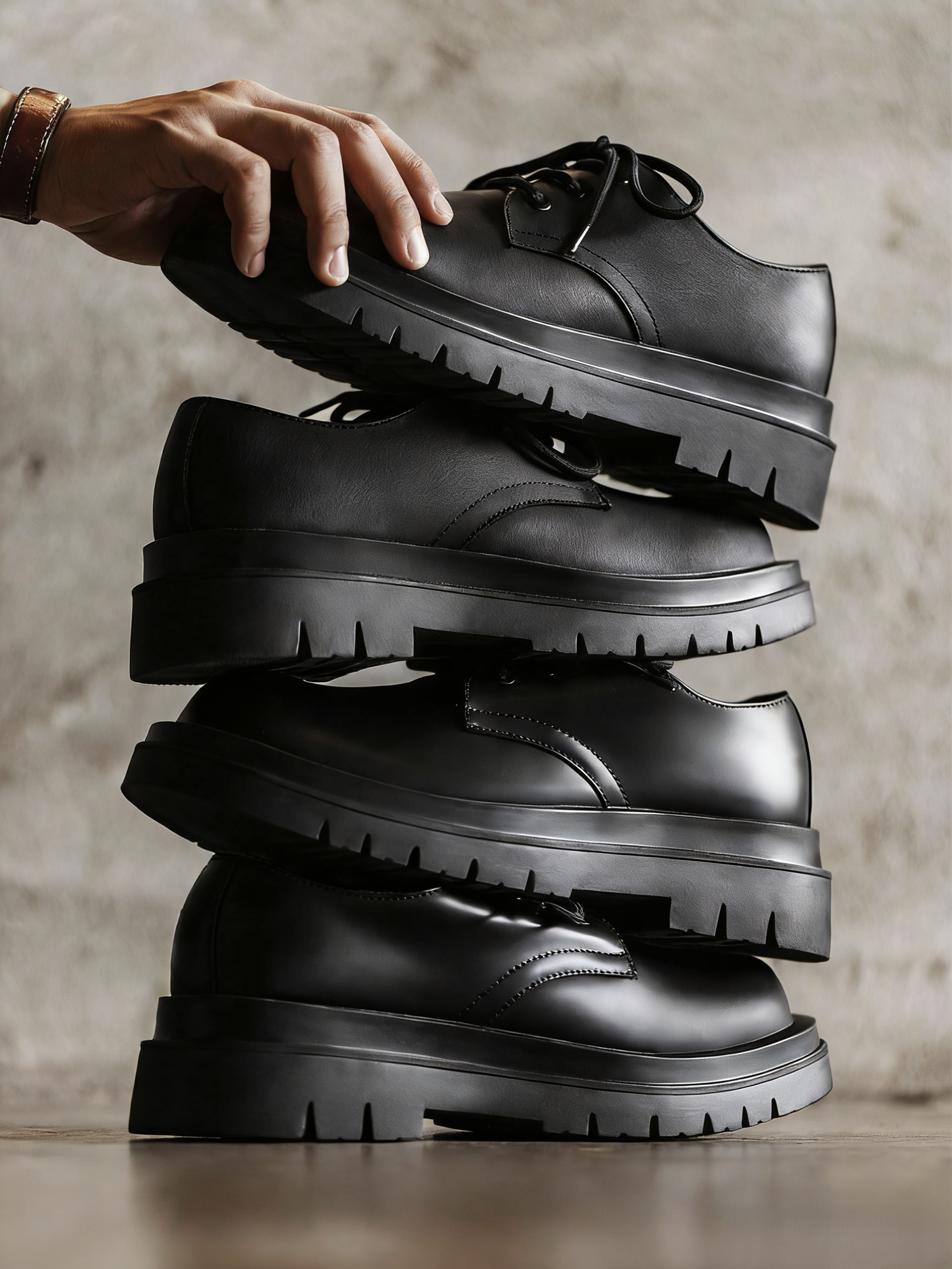 TOP-GRAIN LEATHER ROUND TOE PLATFORM DERBY SHOES EHX6001