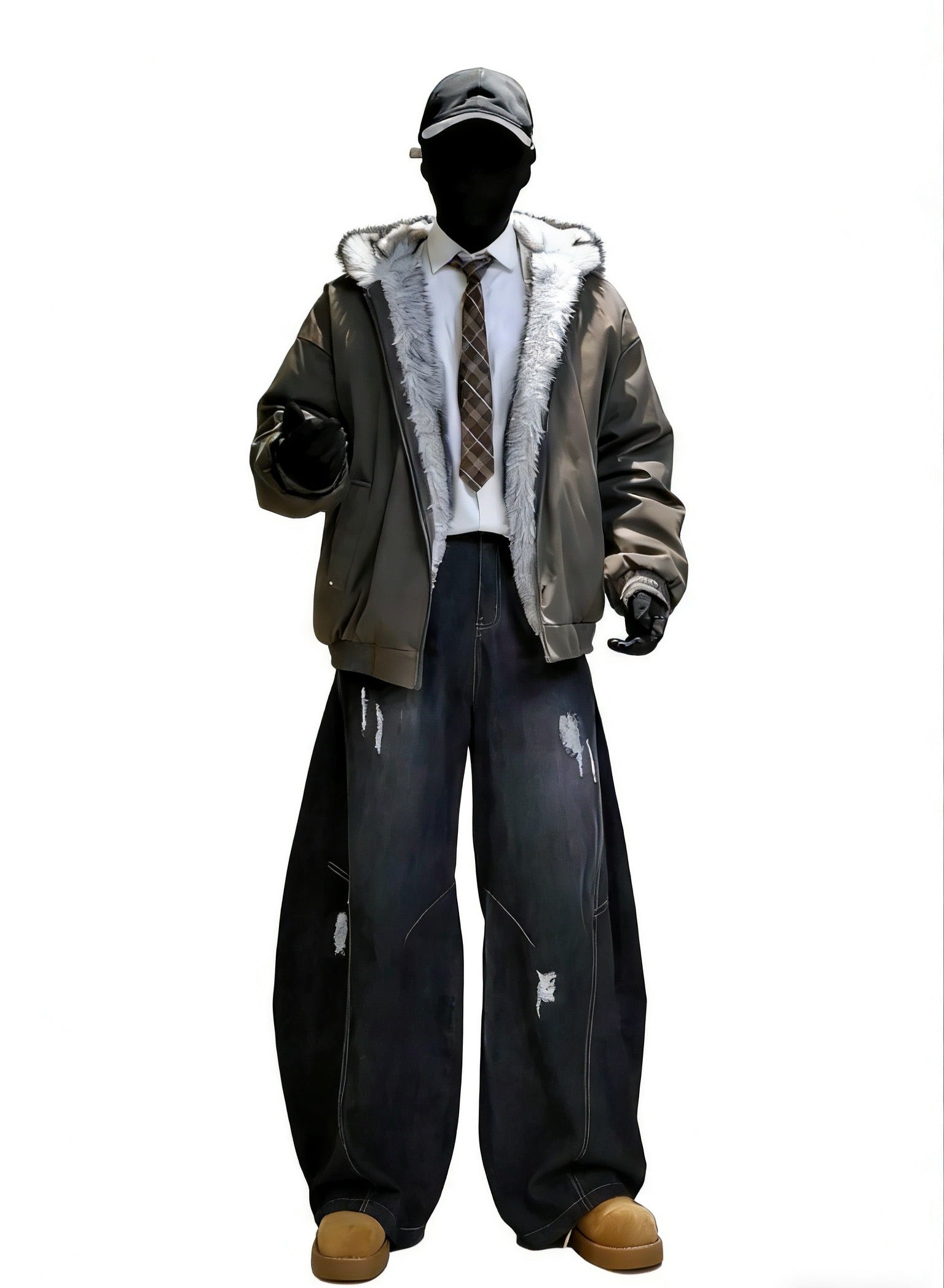 FUR COLLAR OVERSIZED BOMBER COAT EHW5054