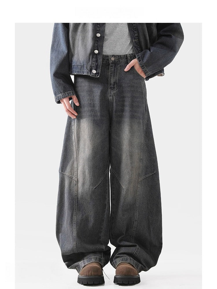 Top men's structural scimitar version jeans loose vibe ruffian handsome old design wide leg pants