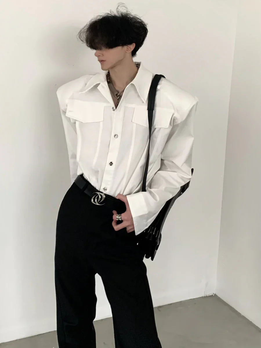 [AUTUMNWIND] 블랙 숄더 패드 메탈 펑크 셔츠 ST915 