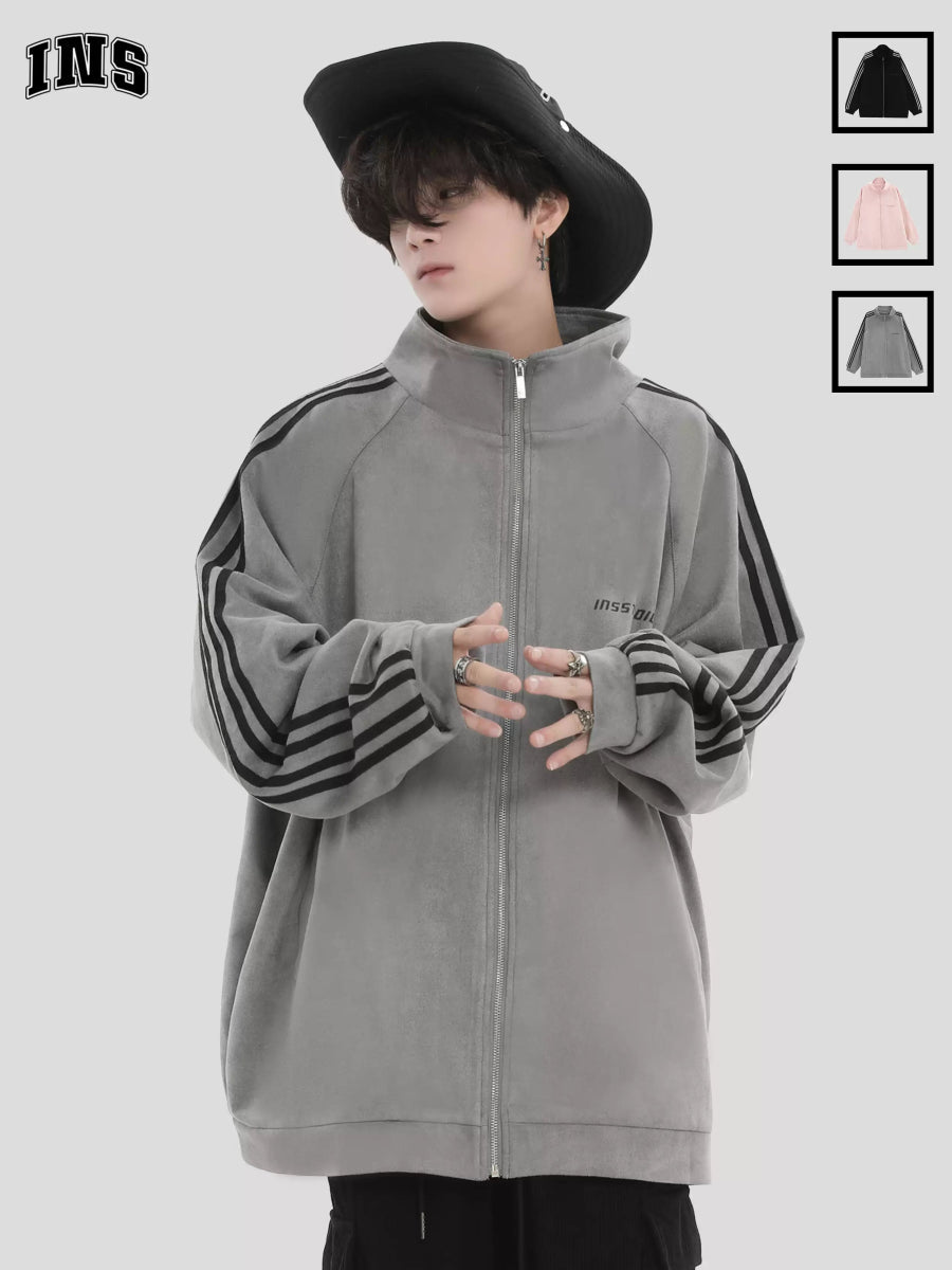 [INSstudios] STRIPED CASUAL ZIPPER JACKET ST1196