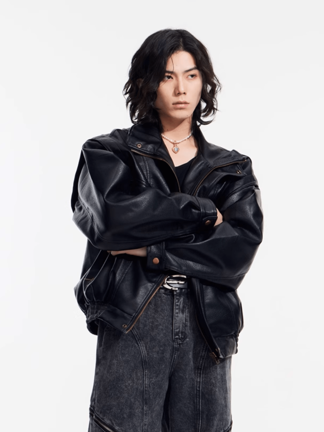 [PeopleStyle] Genderless wear silhouette fashionable leather jacket st1789