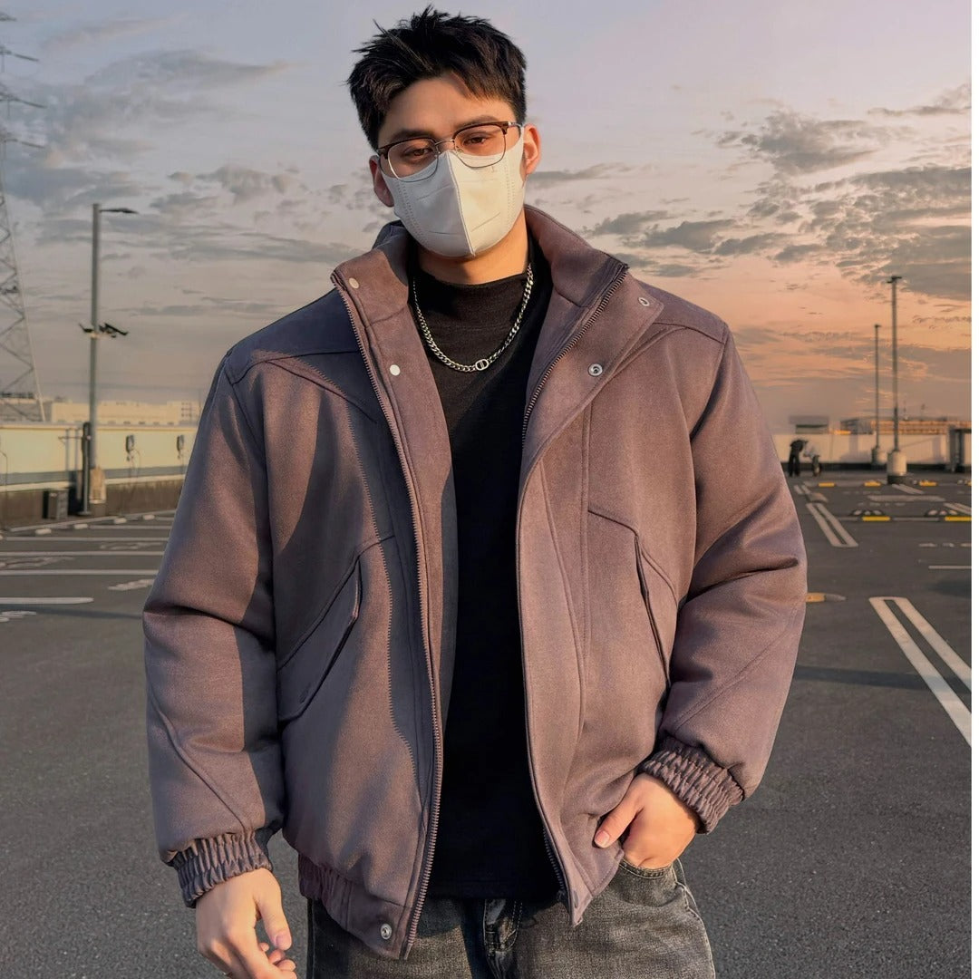 Suede Stand Collar Bomber Jacket Men's Casual Winter Coat EHW5037