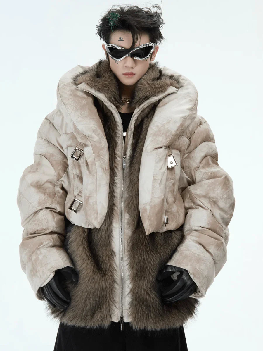 [CULTUREE] FAKE TWO-PIECE DESIGN FUR COTTON JACKET ST1037