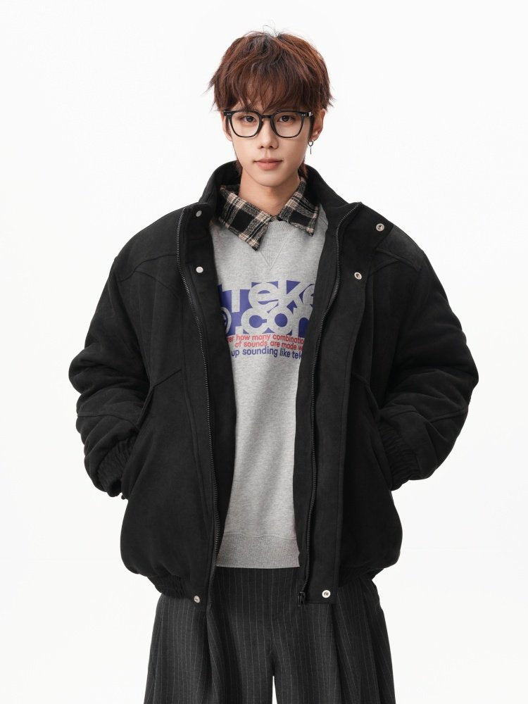 Suede Stand Collar Bomber Jacket Men's Casual Winter Coat EHW5037