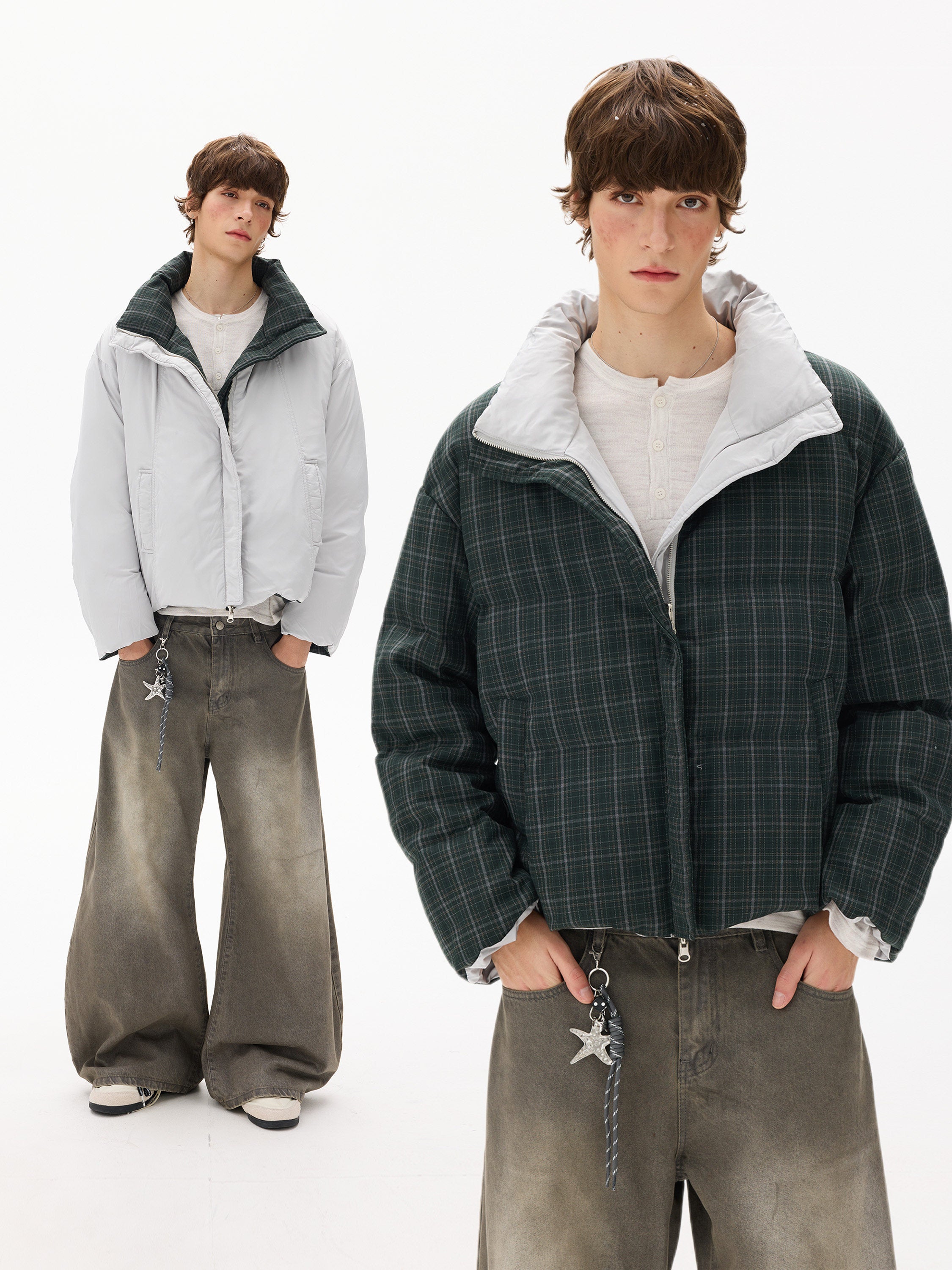 VINTAGE REVERSIBLE PLAID DOWN JACKET EHW5004