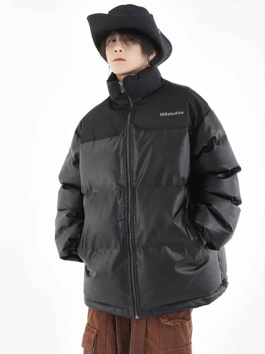 [INSstudios] PU LEATHER COTTON ZIPPER JACKET ST1205