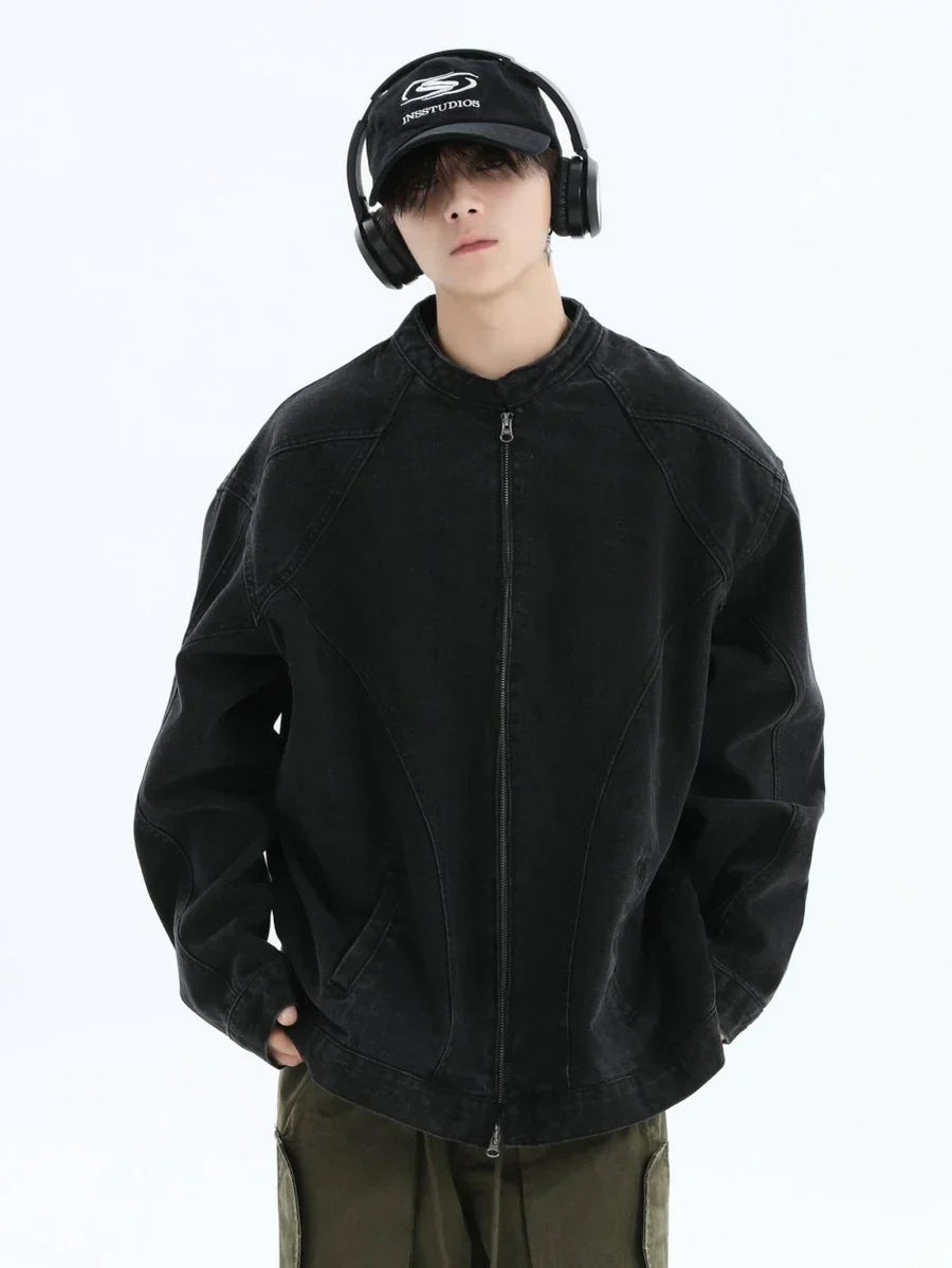 [INSstudios] WASHED DENIM JACKET ZIPPER ST1064