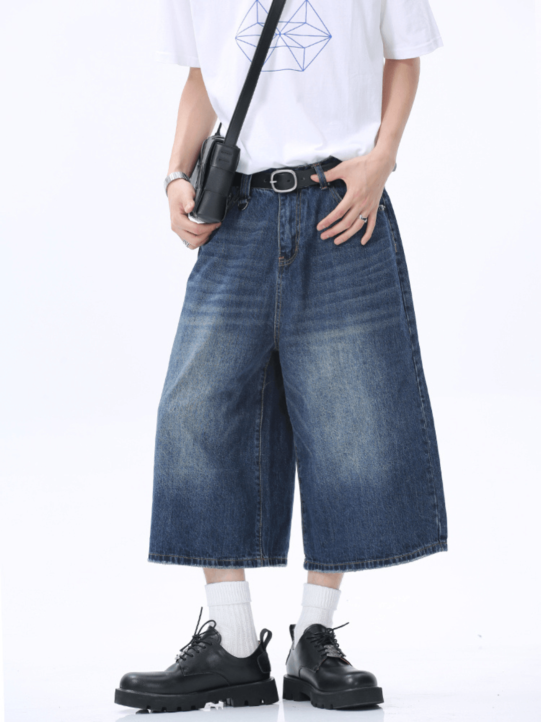 washed straight denim pants shorts st1626