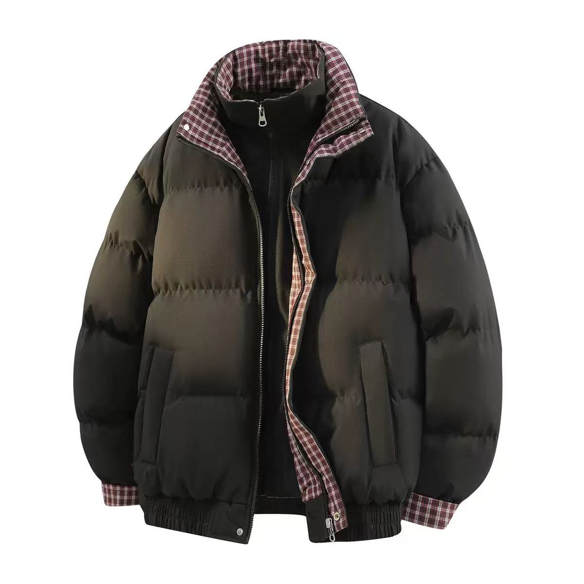 Puffer Jacket with Plaid Lining Jacket-Oversized Streetwear Coat EHW5022