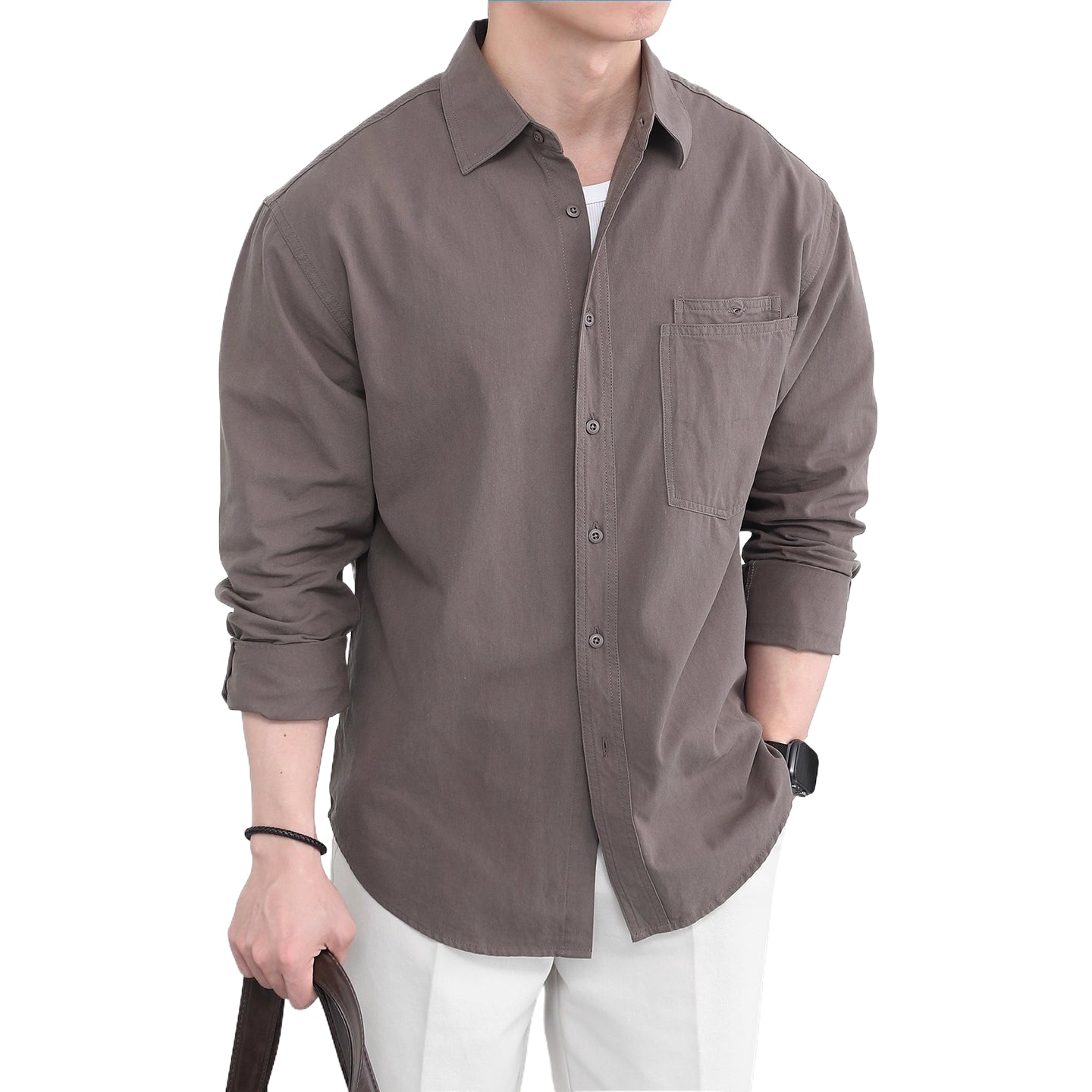 Premium long-sleeved white casual shirt SIN0950