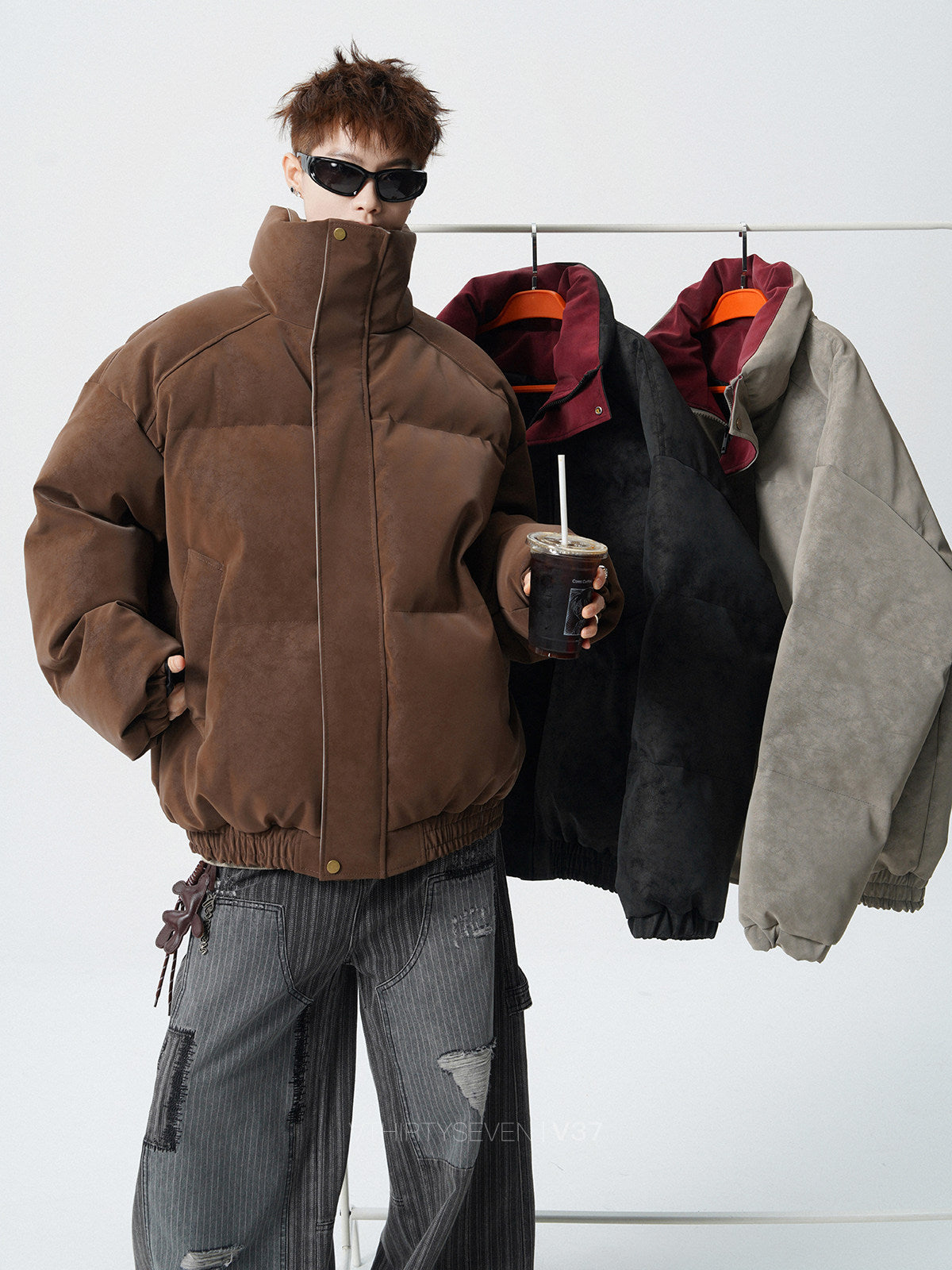 COLOR BLOCK COLLAR OVERSIZED BOMBER JACKET EHW5032