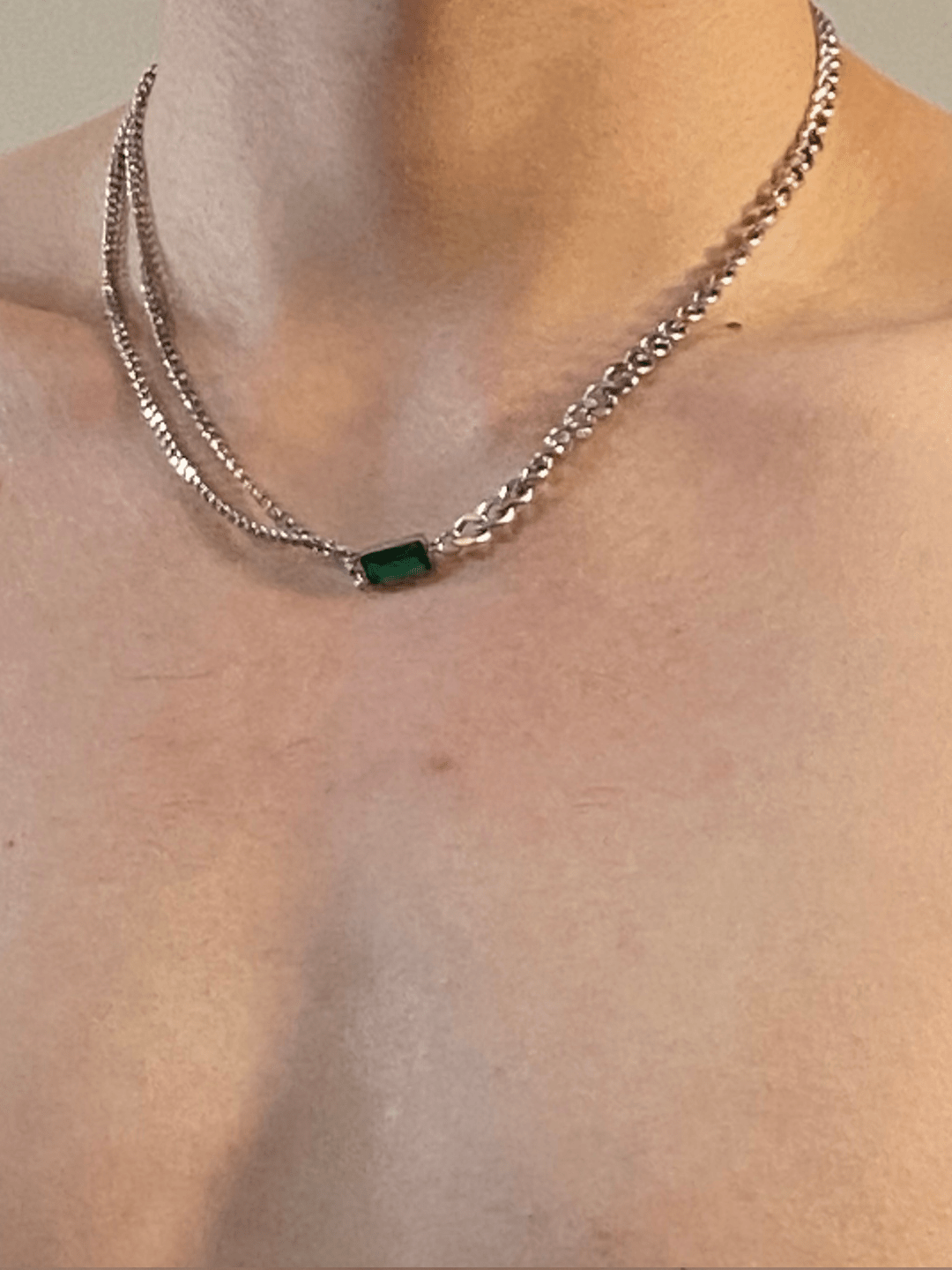 사각형 녹색 다이아몬드 목걸이 ST2295