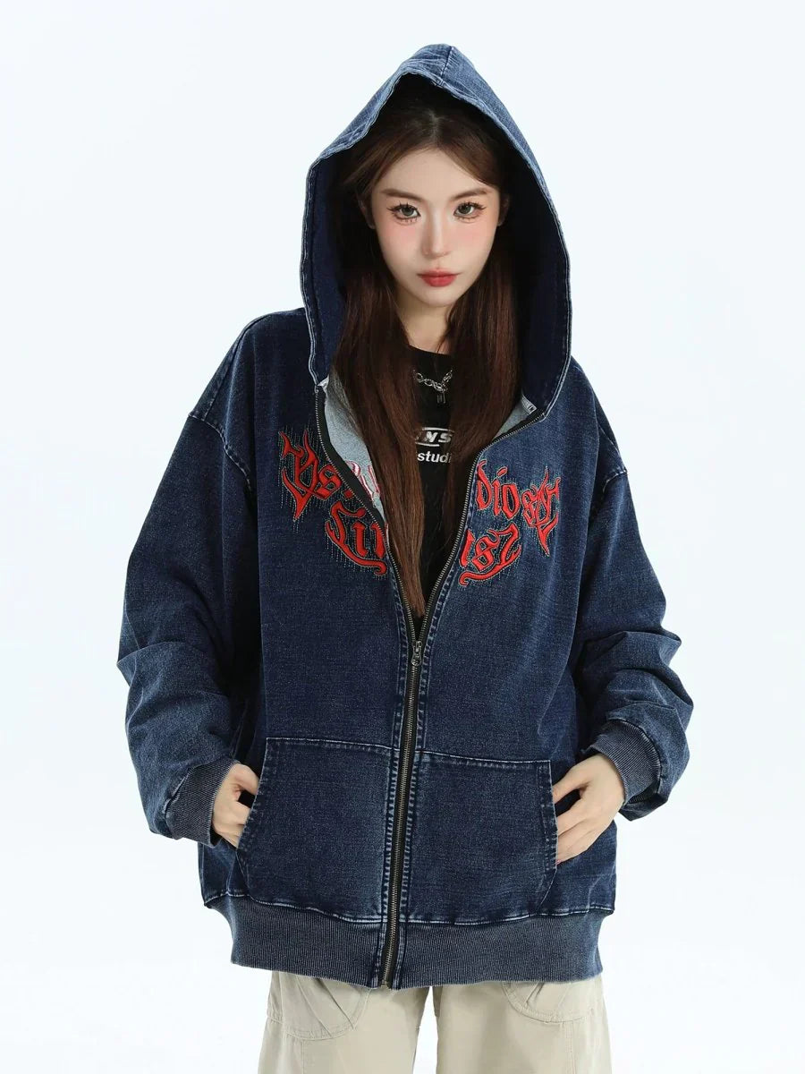 [INSstudios] GOTHIC LETTER LOGO DENIM JACKET ST1248
