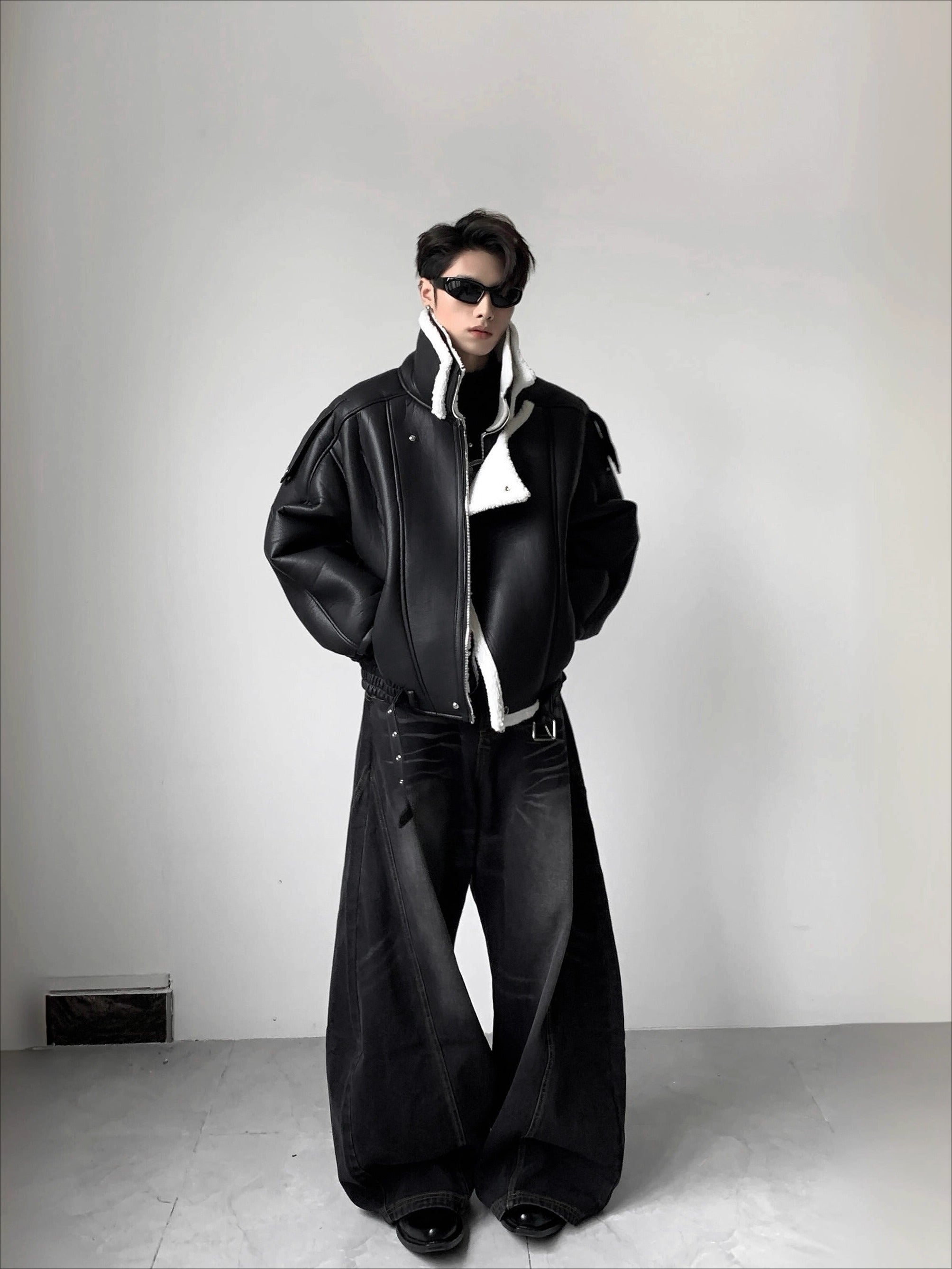 Light luxury double-layer collar velvet cleanfit seat mountain carving jacket men's winter senior thickened leather cotton clothes