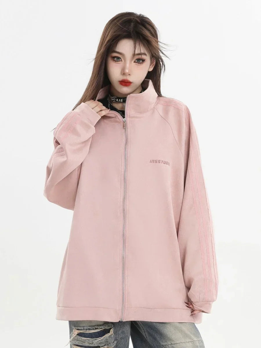 [INSstudios] STRIPED CASUAL ZIPPER JACKET ST1196