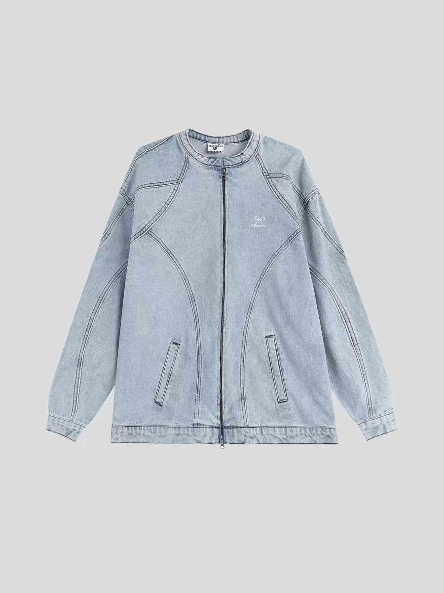 [INSstudios] WASHED DENIM JACKET ZIPPER ST1064