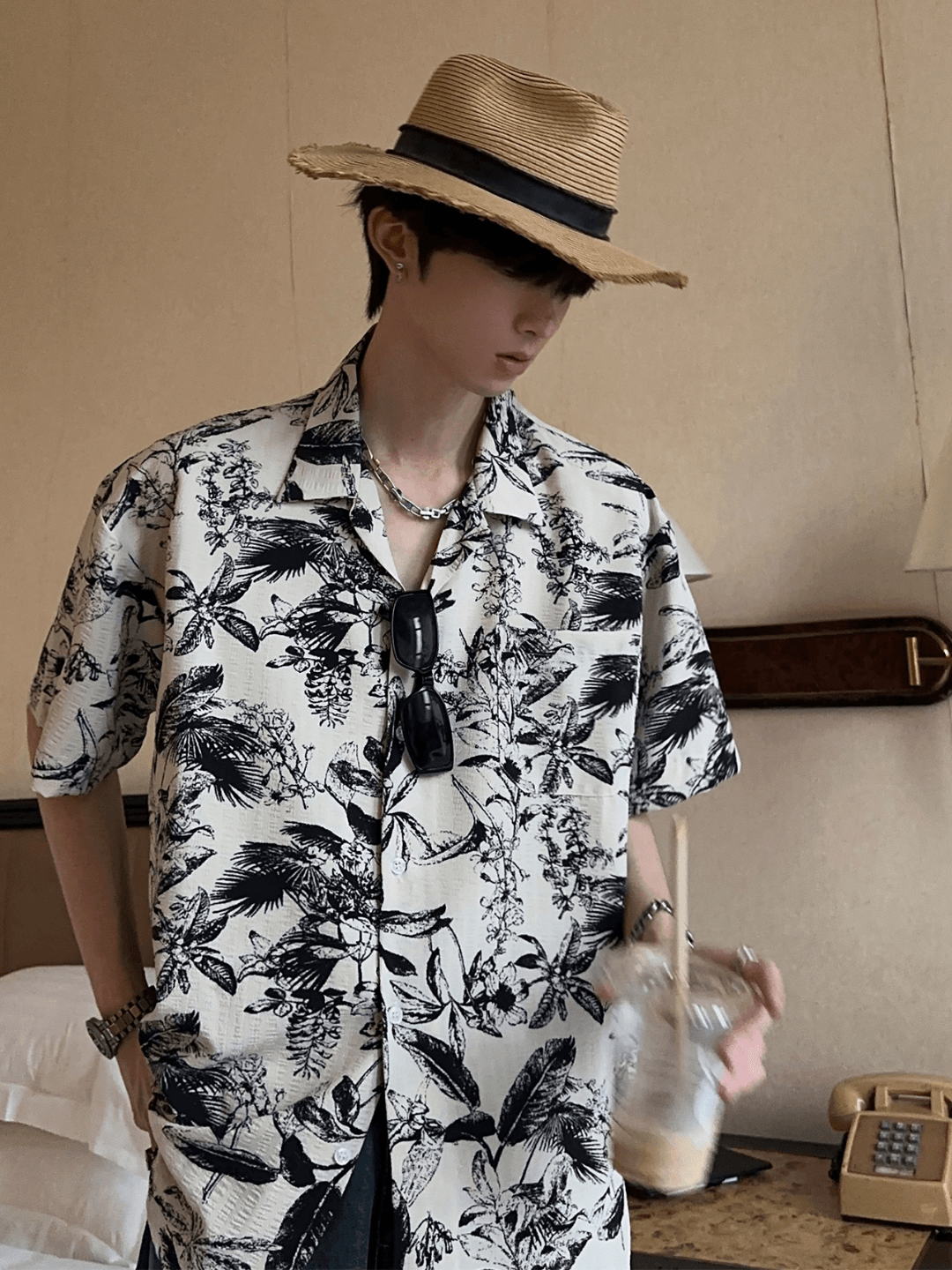 [JM HOMME] Tide Printed Short-sleeved Shirt st1747