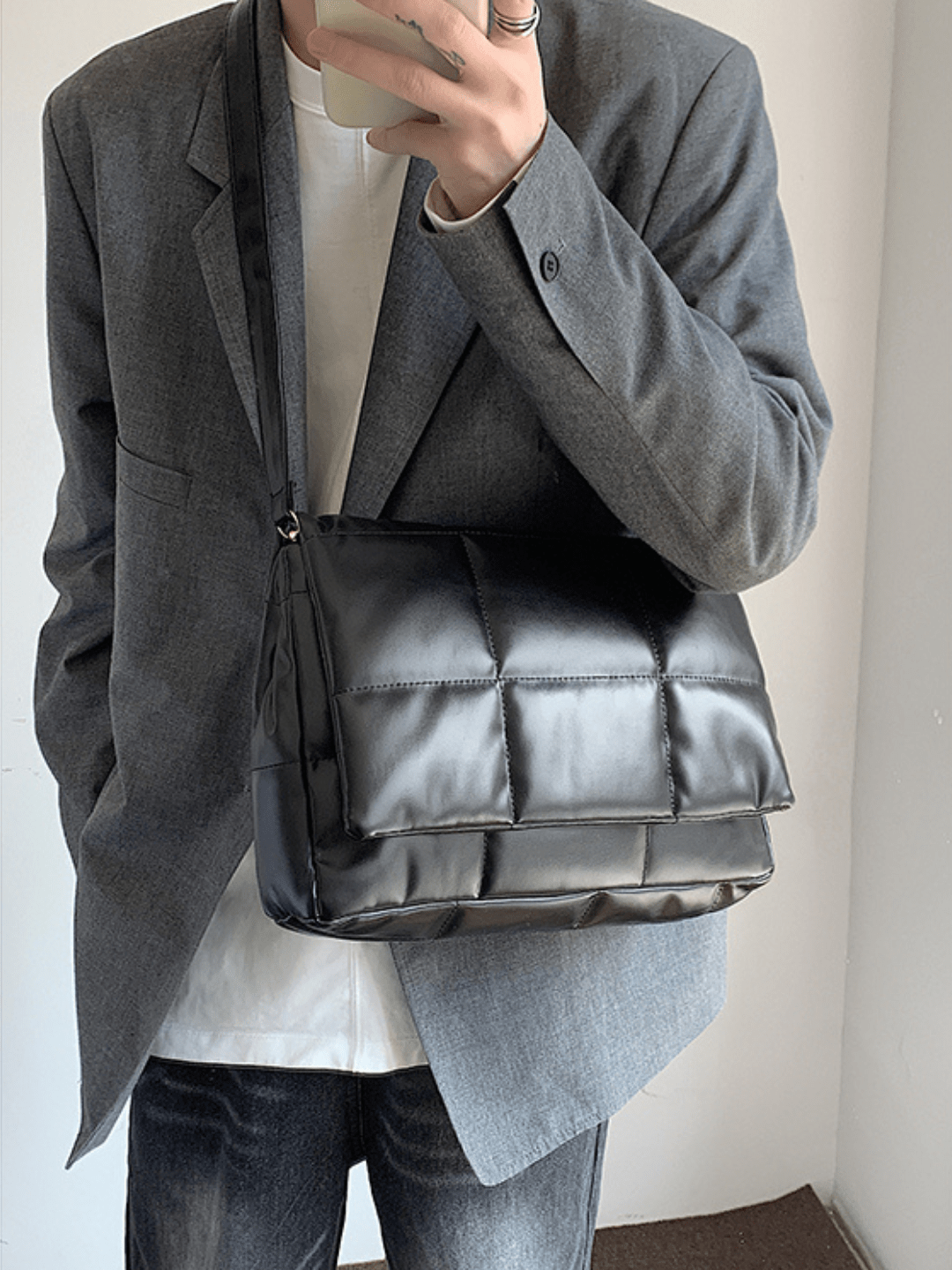 silk filling leather crossbody messenger bag st1867