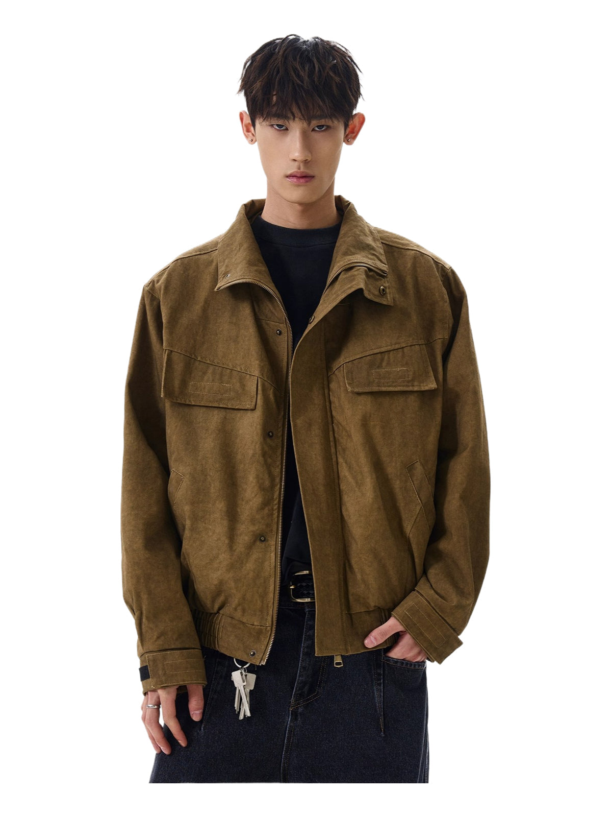 Vintage old cleanfit deconstruction stand-up collar jacket trendy short tooling jacket SIN0972