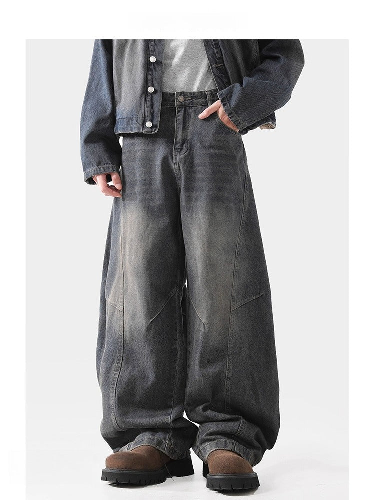 Top men's structural scimitar version jeans loose vibe ruffian handsome old design wide leg pants