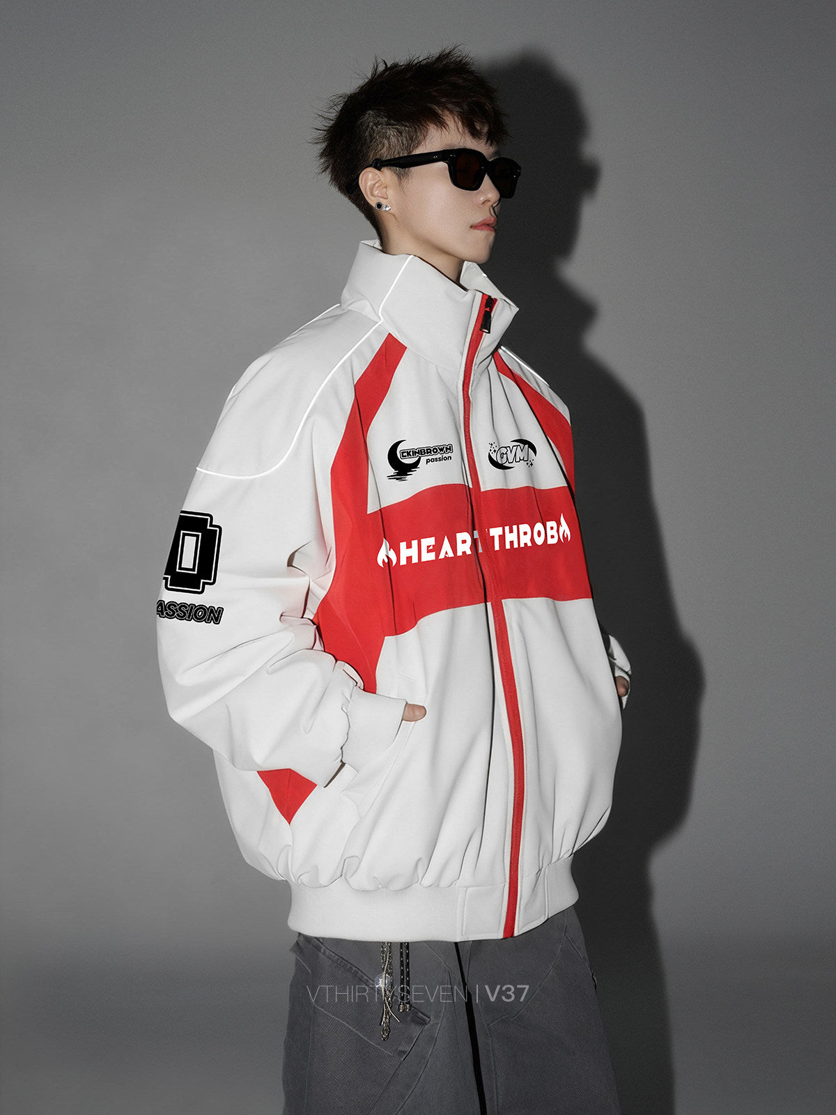COLOR BLOCK PUFFER JACKET MEN'S STREETWEAR LETTER PRINT OVERSIZED COAT EHW5035