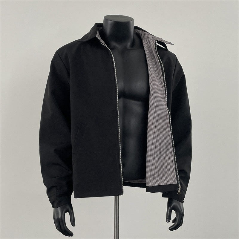 [플랫룸] 클린핏 체크무늬 칼라 지퍼 재킷 st5010