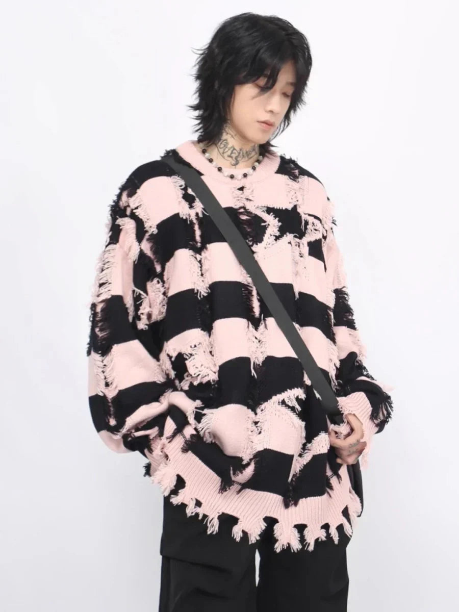 [MZ] 구멍 무늬 스트라이프 캐주얼 니트웨어 ST1046