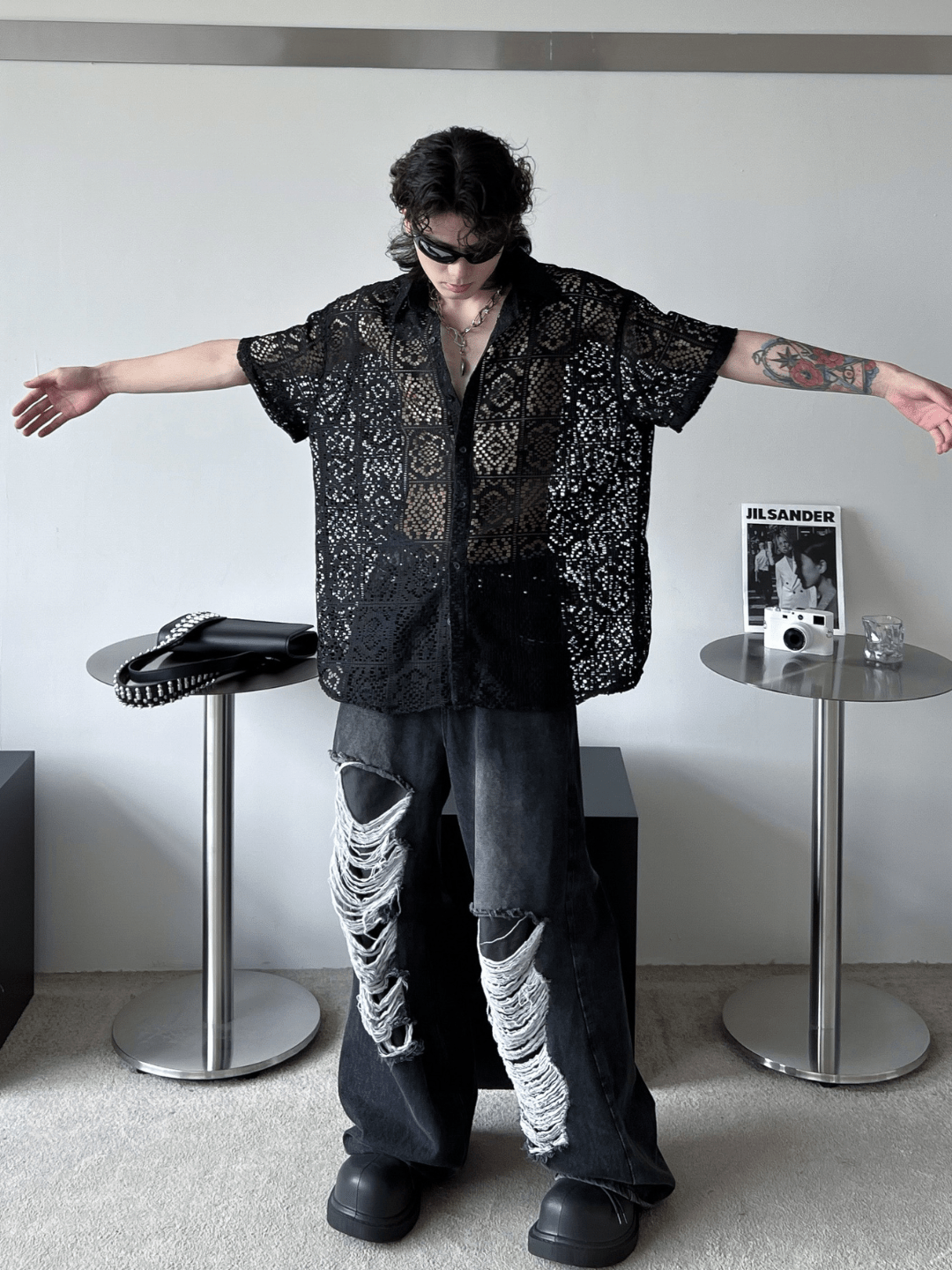 hollow design sense loose shirts st1791