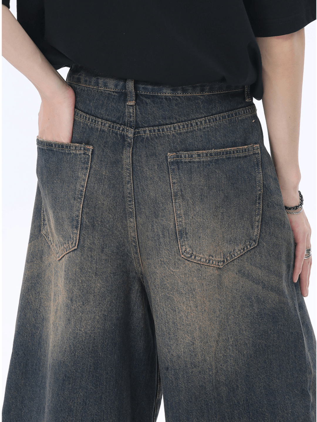 워싱 처리된 스트레이트 데님 팬츠 반바지 st1626 