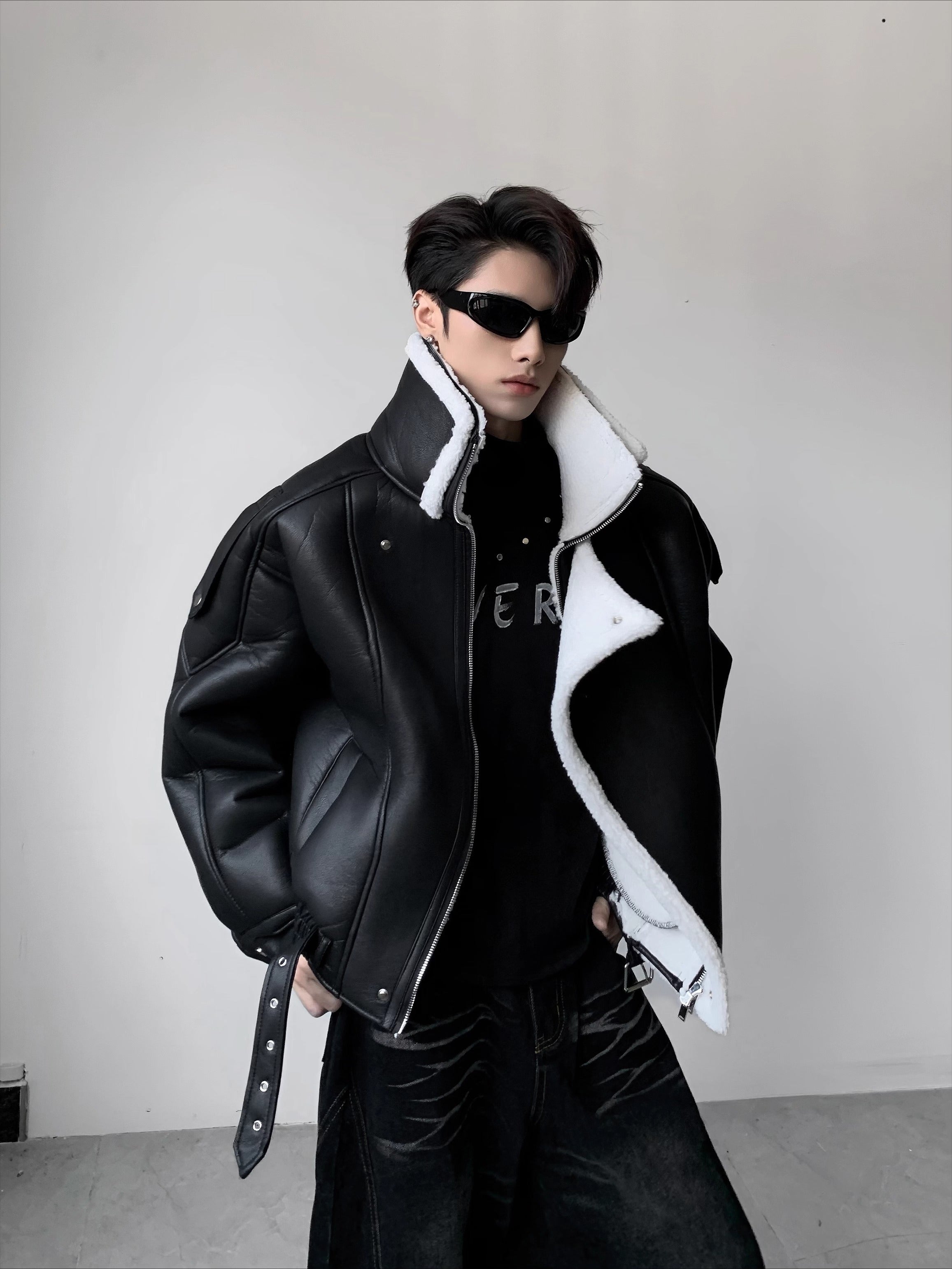 Light luxury double-layer collar velvet cleanfit seat mountain carving jacket men's winter senior thickened leather cotton clothes