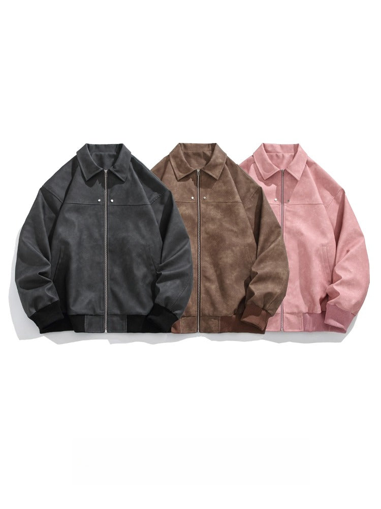 American Vintage Brown Lapel Leather Jacket Men's Maillard Suede Couple Jacket