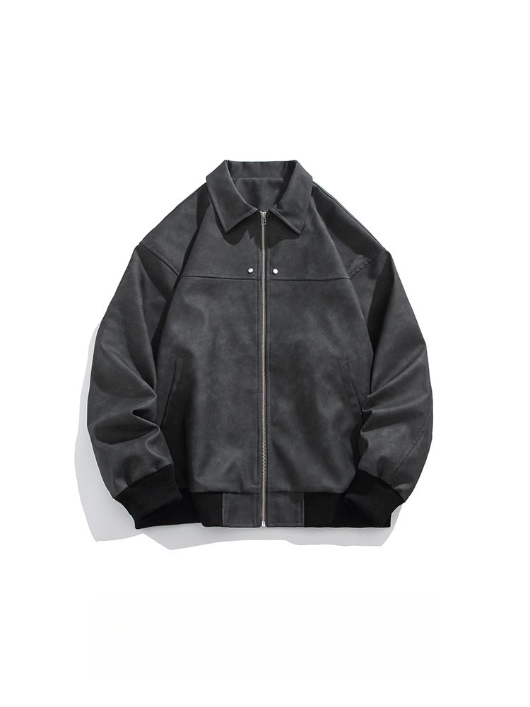 American Vintage Brown Lapel Leather Jacket Men's Maillard Suede Couple Jacket