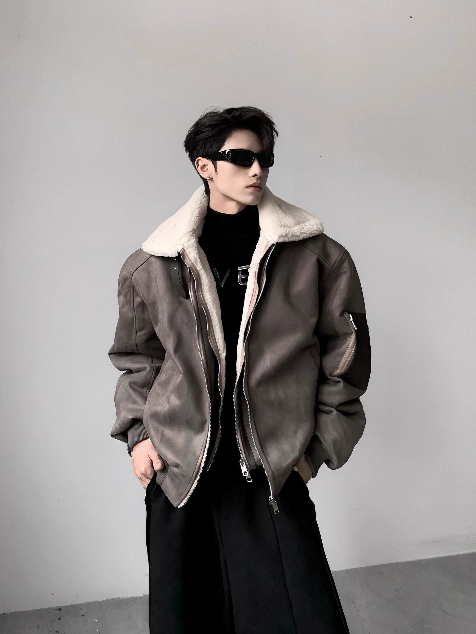 Light luxury deconstruction design sense large fur collar imitation rabbit velvet cotton jacket men's winter cleanfit jacket