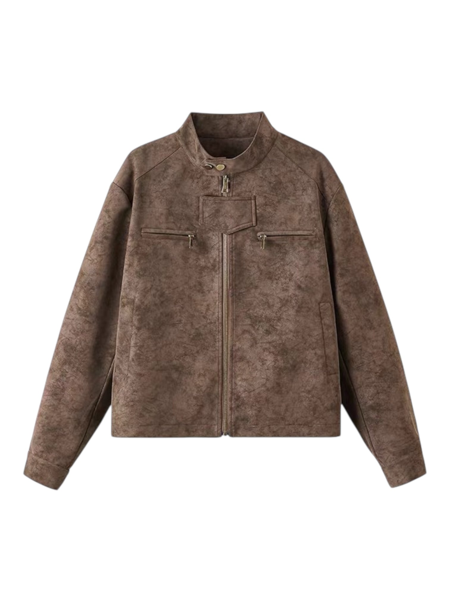 [DAZHONGMA] DYED CROPPED FAUX LEATHER JACKET st5031