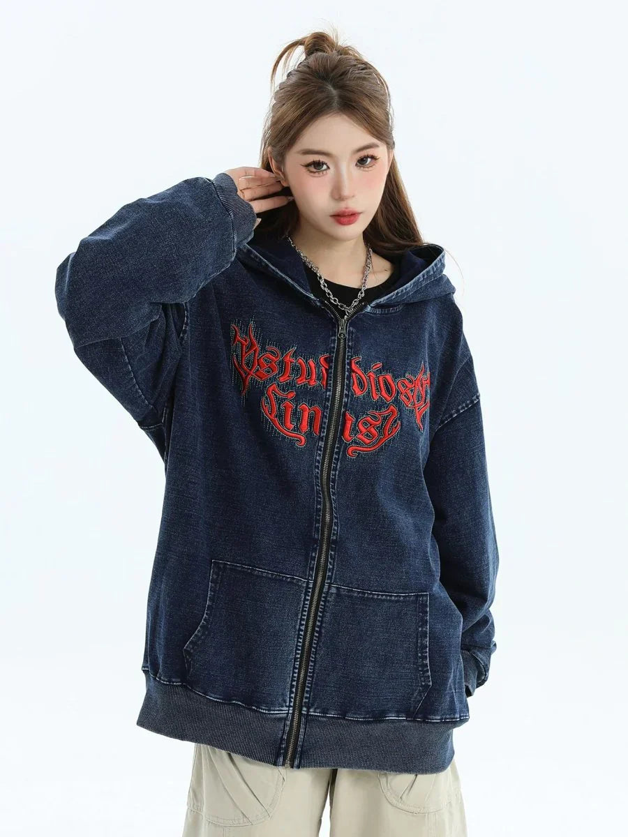 [INSstudios] GOTHIC LETTER LOGO DENIM JACKET ST1248