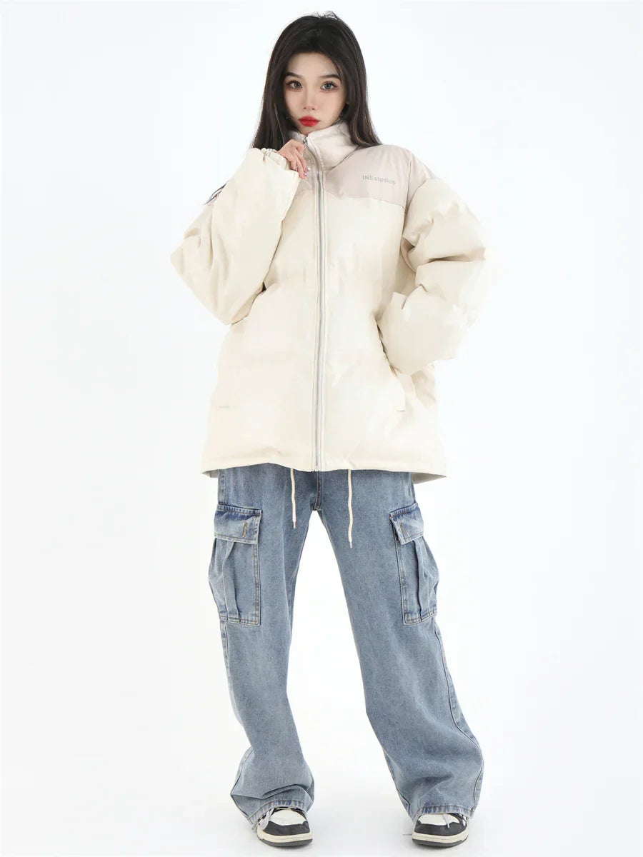 [INSstudios] PU LEATHER COTTON ZIPPER JACKET ST1205