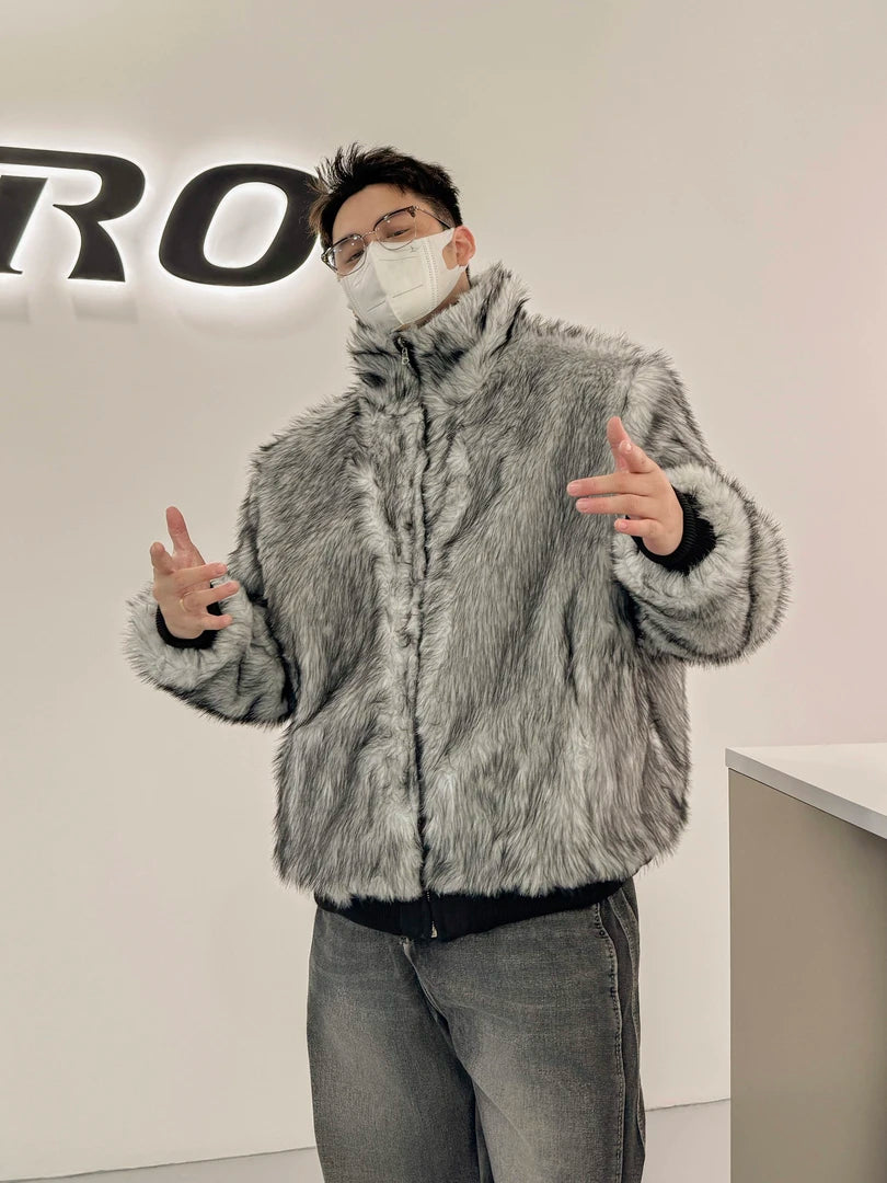 BOMBER JACKET WITH FAUX FUR COLLAR-STREET STYLE WARM ZIP-UP OUTWEAR EHW5012