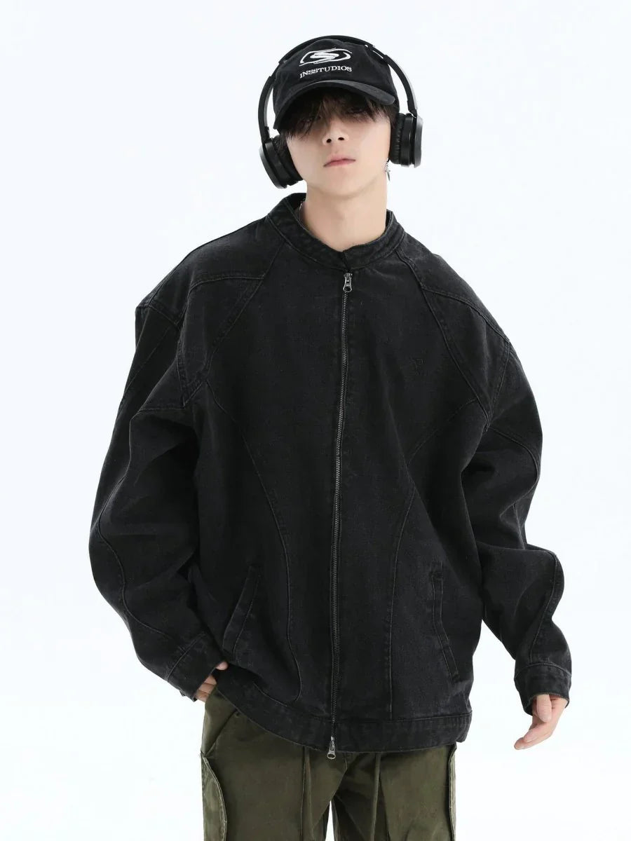 [INSstudios] WASHED DENIM JACKET ZIPPER ST1064