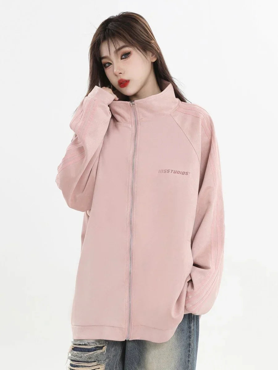 [INSstudios] STRIPED CASUAL ZIPPER JACKET ST1196