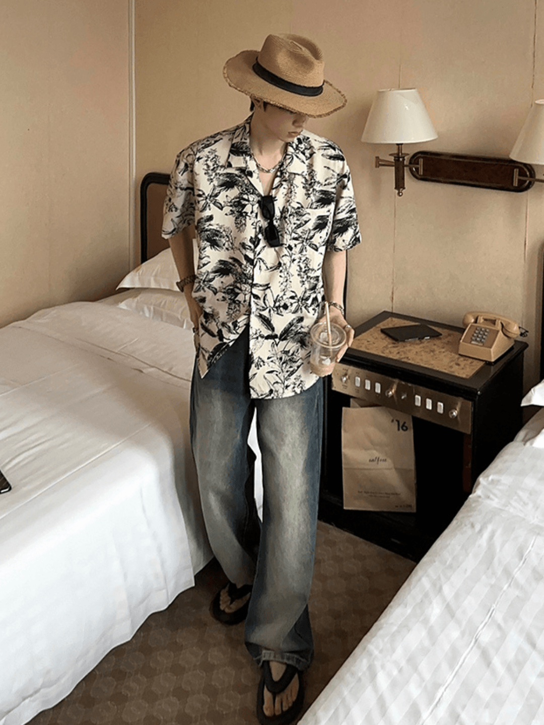 [JM HOMME] Tide Printed Short-sleeved Shirt st1747