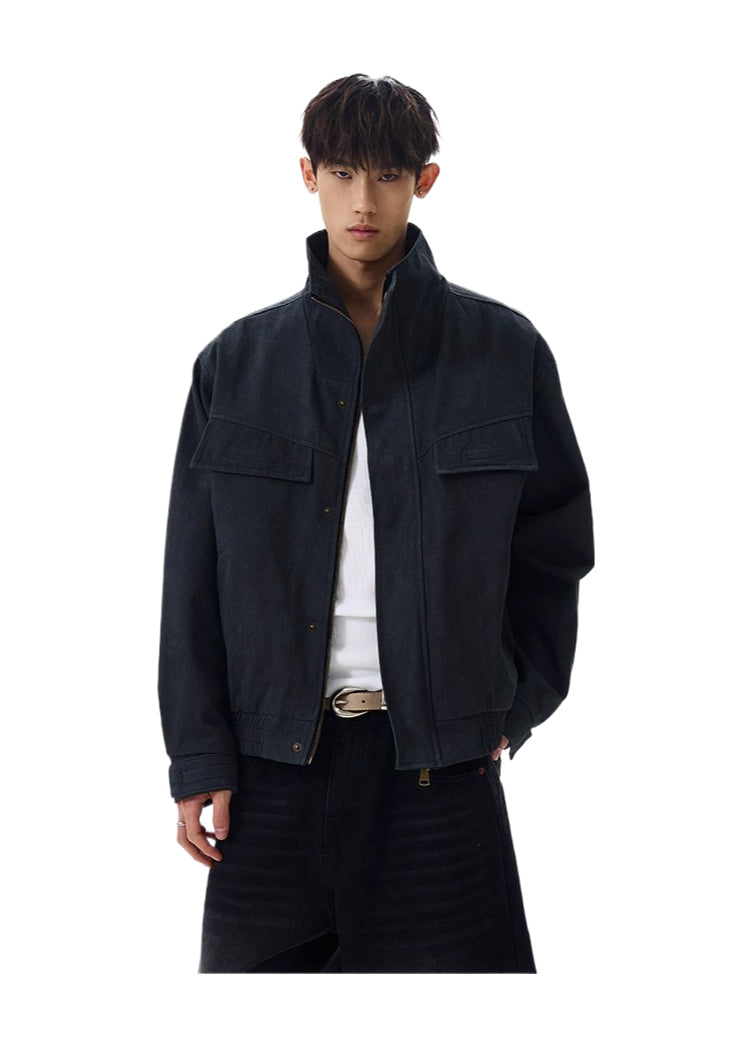 Vintage old cleanfit deconstruction stand-up collar jacket trendy short tooling jacket SIN0972