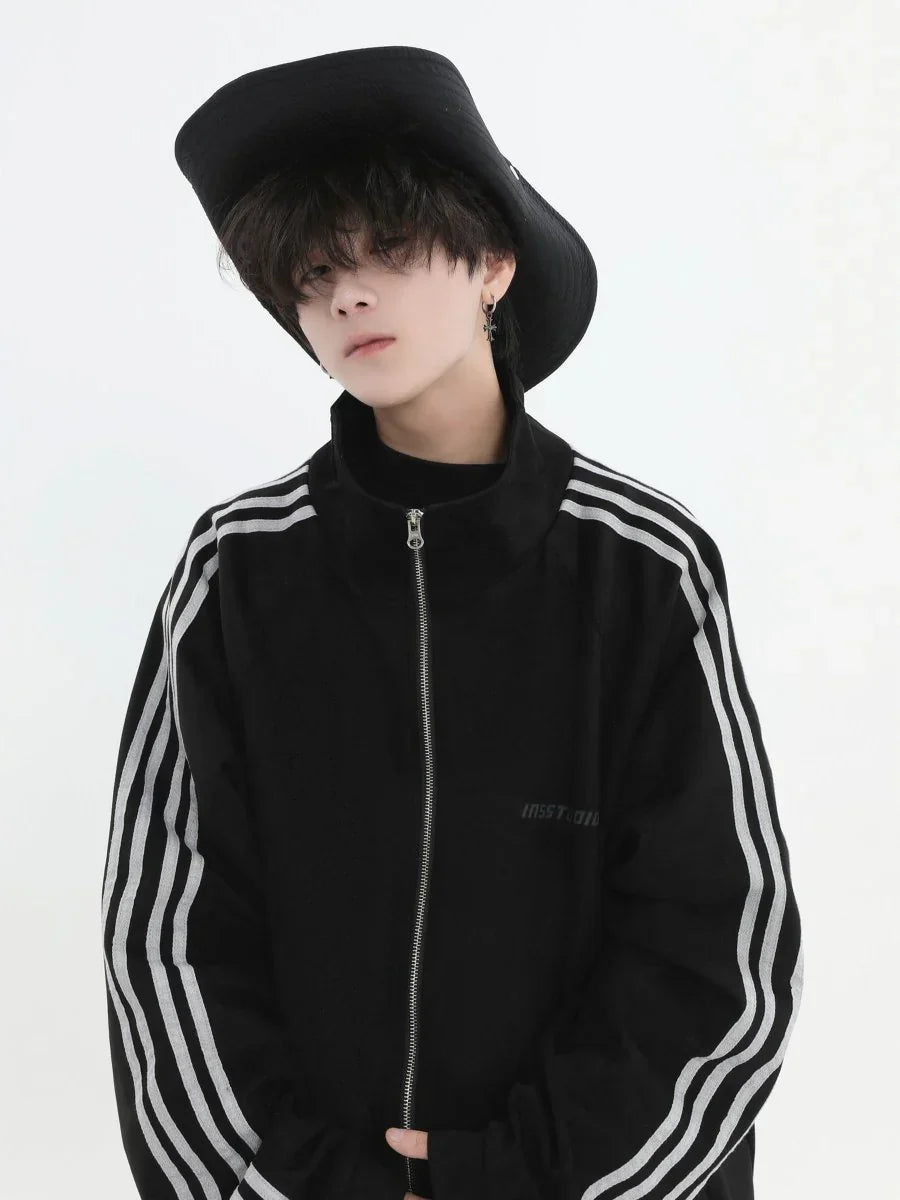 [INSstudios] STRIPED CASUAL ZIPPER JACKET ST1196