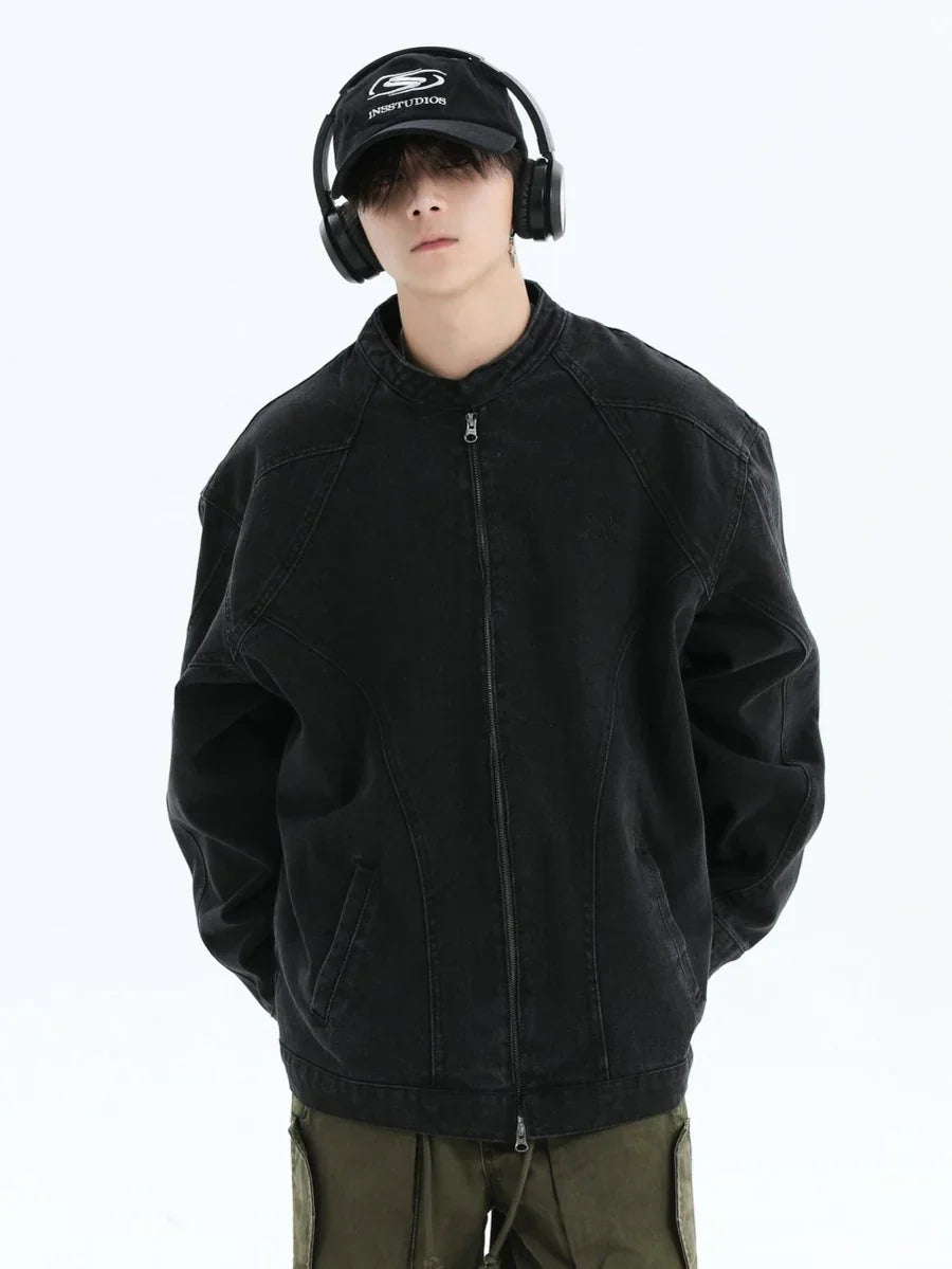 [INSstudios] WASHED DENIM JACKET ZIPPER ST1064