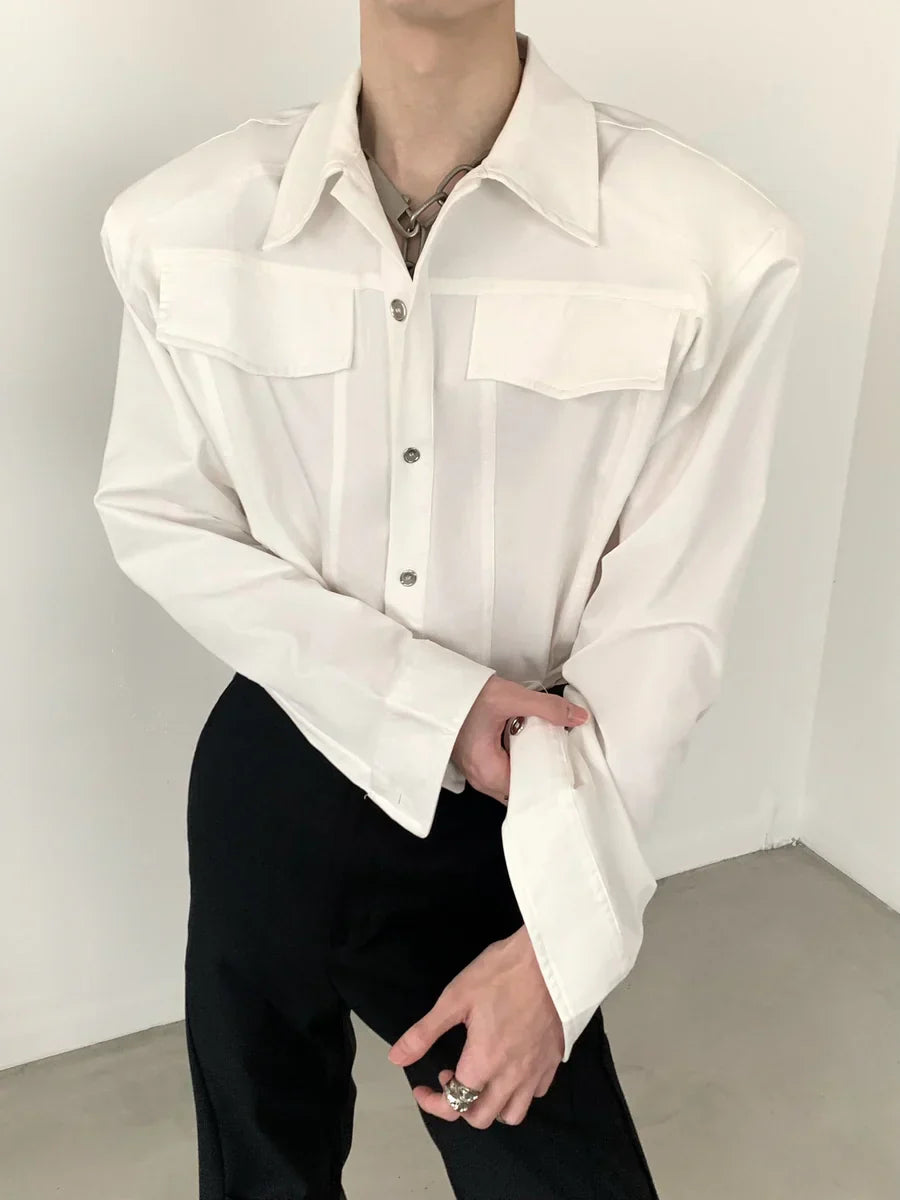 [AUTUMNWIND] 블랙 숄더 패드 메탈 펑크 셔츠 ST915 