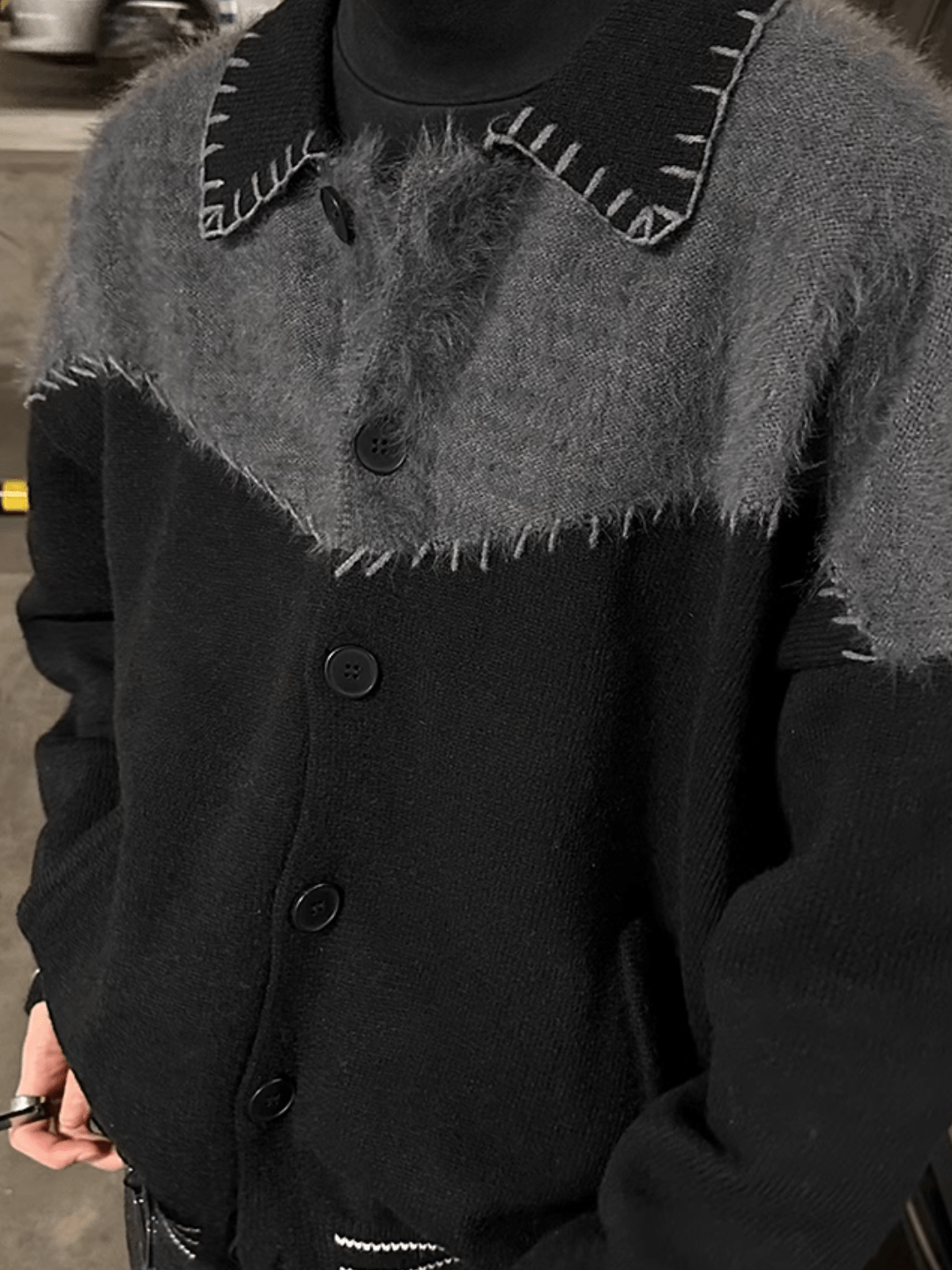 [JM HOMME] Clashing color loose sweater jacket st1764